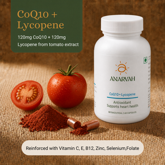 Anarvah CoQ10 + Lycopene | Cardio Vascular Health Supplement | 60 Veg Capsules