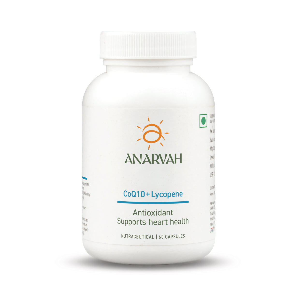 Anarvah CoQ10 + Lycopene 120mg Capsules - Heart Health & Cardiovascular Support Supplement 60 Veg Capsules India